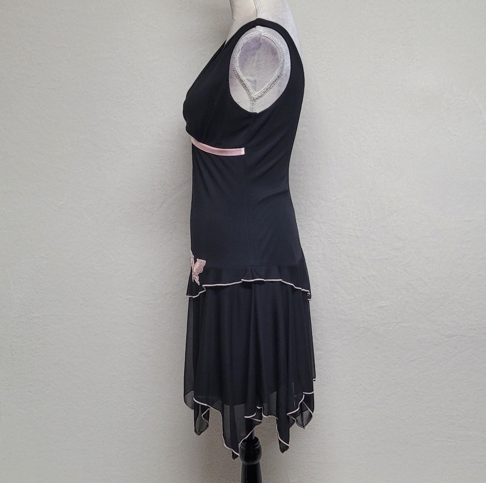 Whimsigoth Vintage 90s Ruby Rox Black Sequin Butterfly Asymmetric Mini Dress L - Picture 6 of 11